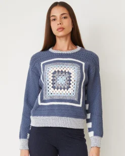 MONROW Crochet Pullover Sweater WASHEDBLUE Store